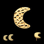 24Kt Gold PVD Titanium Threadless Hammered Crescent Moon Top