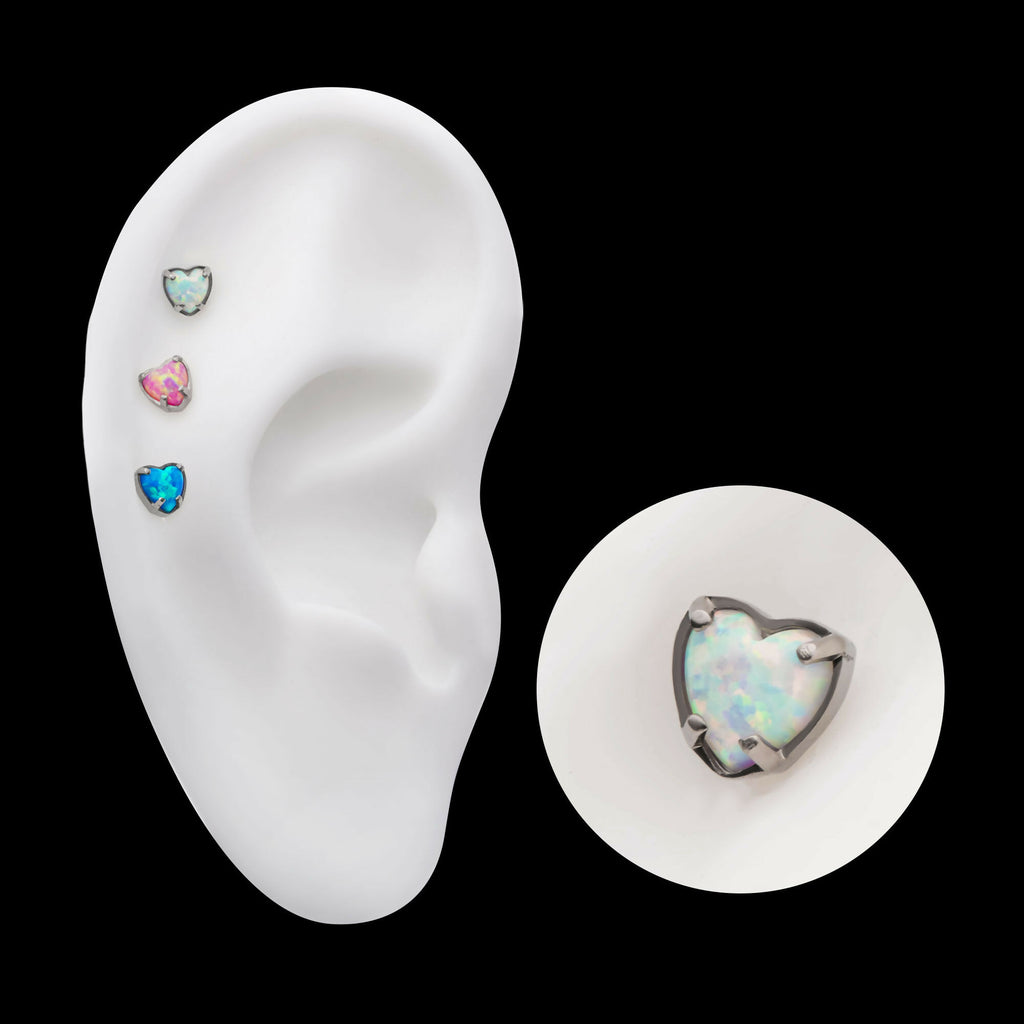 Titanium Threadless with Prong Set Opal Heart Top