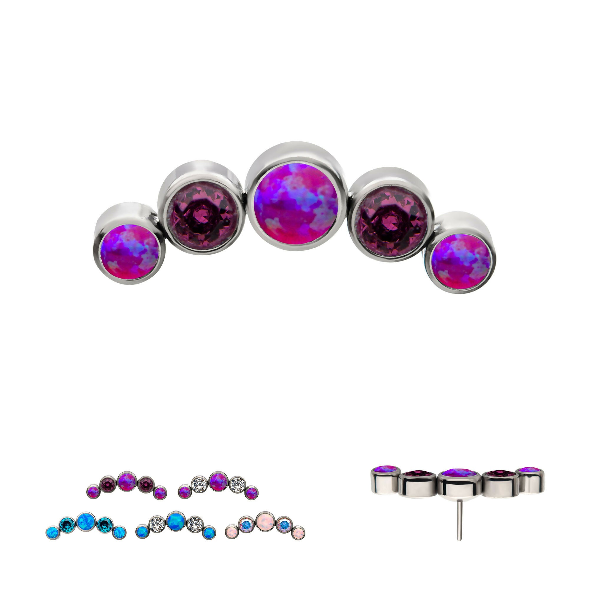 5-Bezel Set CZ/Swarovski Crystal/Synthetic Opal Cluster Flatback Stud Earring / Nosering - Swarovski Crystal & Synthetic Opal & CZ in Titanium
