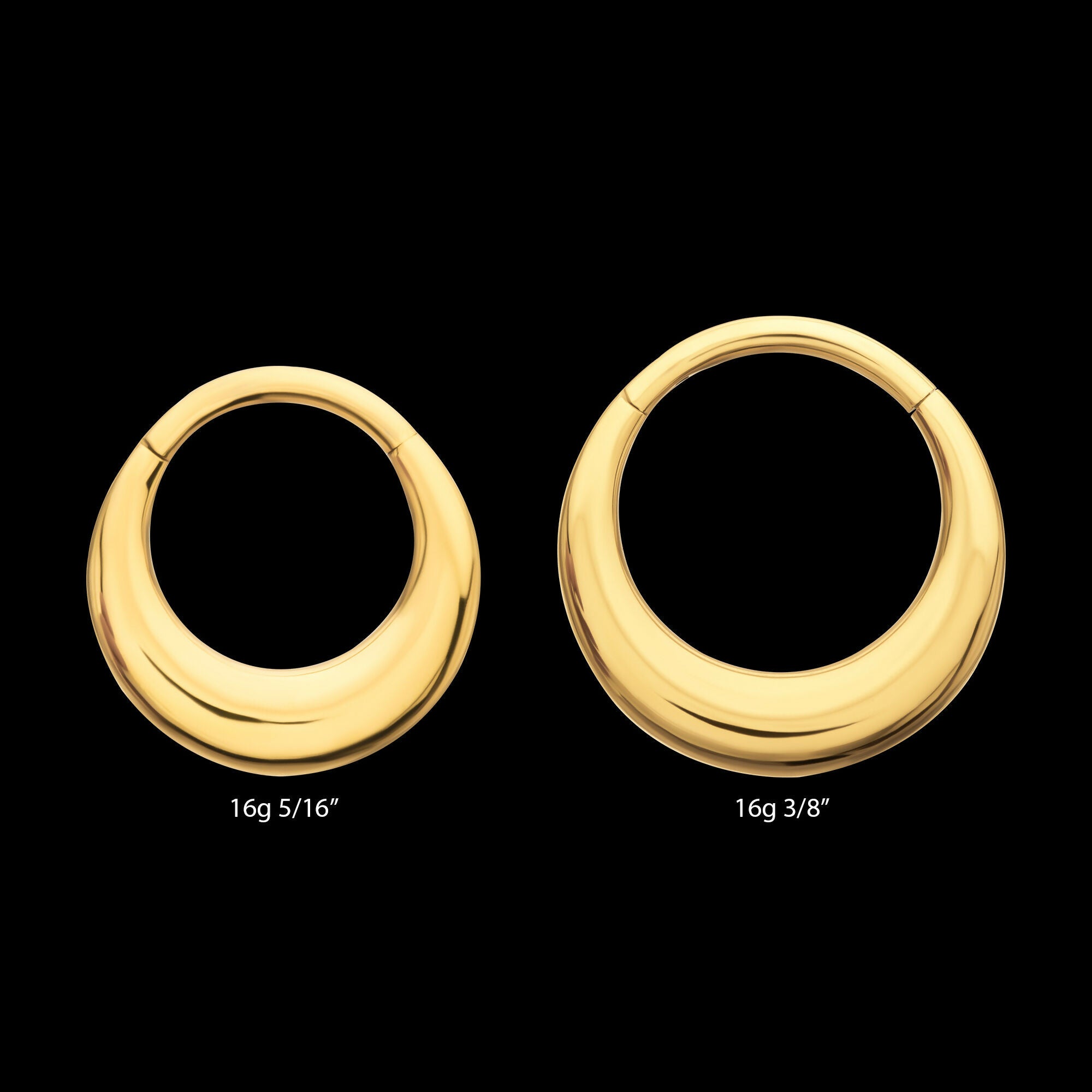 24Kt Gold PVD Titanium Sleek Dome Septum Front Facing Hinged Segment Clicker Hoop Earring / Nosering