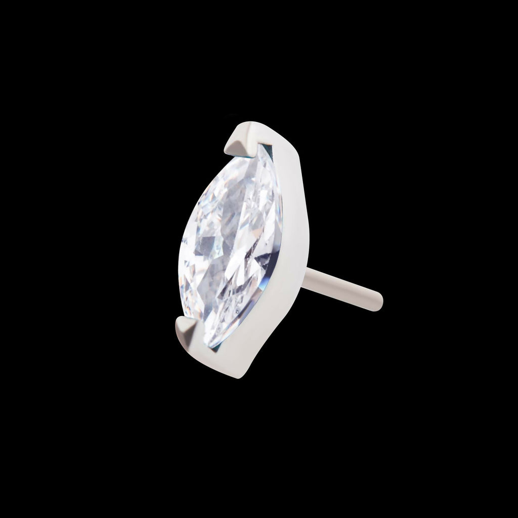 Titanium Threadless with 2-Prong Marquise CZ Top