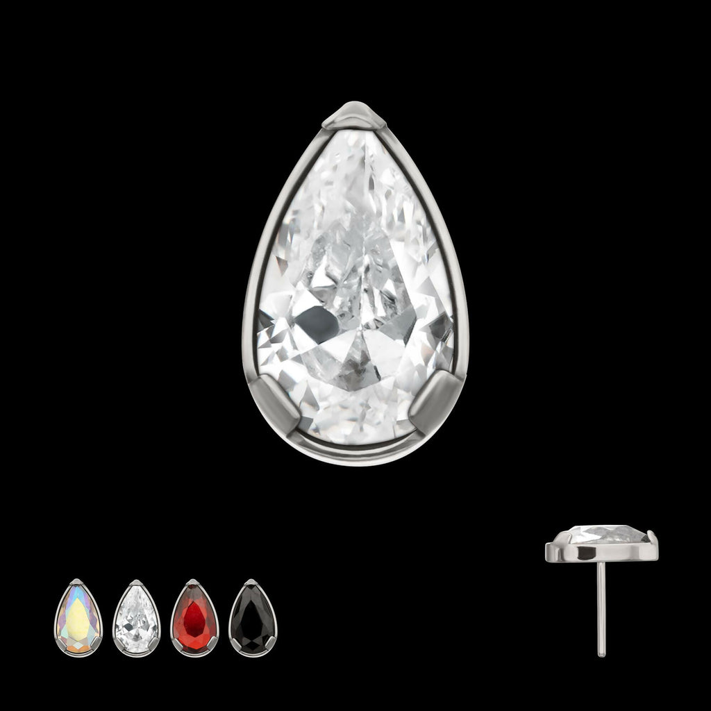 Titanium Threadless Prong Set Teardrop Shaped Gem Top