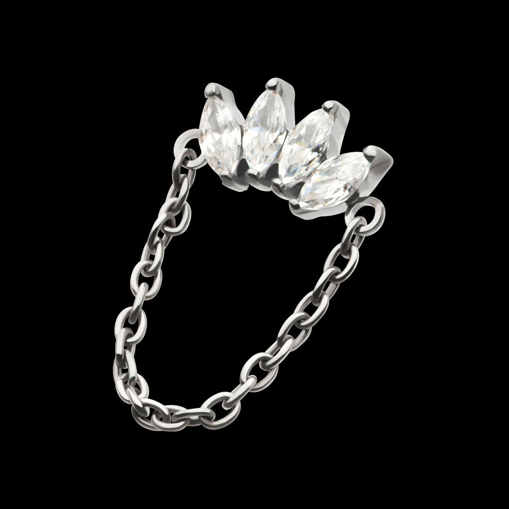 Titanium Threadless 4-Cluster Marquise AAA CZ Top with Dangle Chain