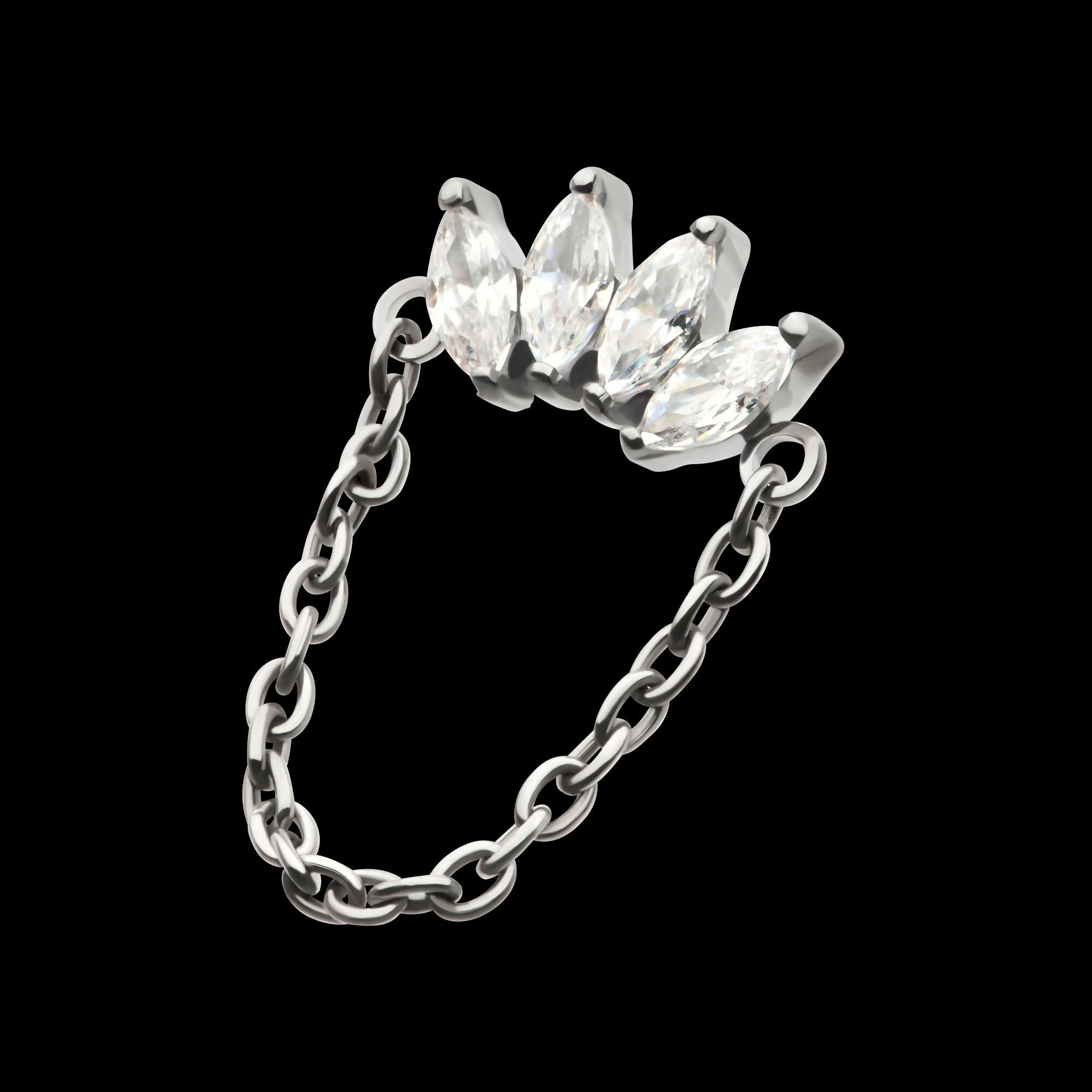 Titanium Threadless 4-Cluster Marquise AAA CZ Top with Dangle Chain