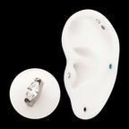 Titanium Threadless Double V-Prong 3mm Marquise Gem Top