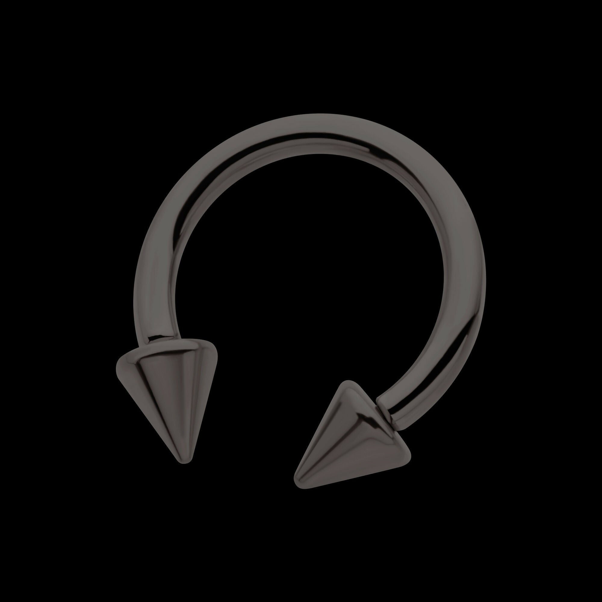 Black PVD Titanium Internally Threaded Spike Ends Circular Barbell Earring / Nosering