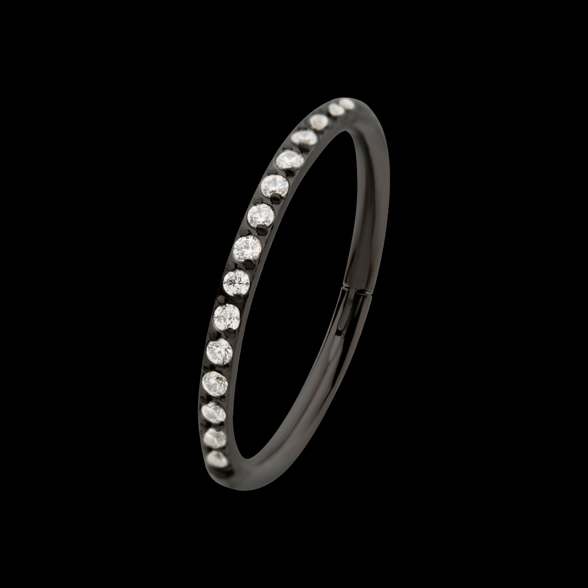 Black PVD Titanium CNC Set Clear CZ Eternity Side Facing Hinged Segment Clicker Hoop Earring / Nosering
