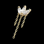 14Kt Gold Threadless 3 Cluster Fan Shape Marquise CZ/Opal Top with Dangle Triple Chain