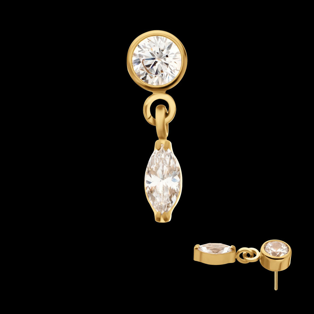 24KT Gold PVD Titanium Threadless Bezel Gem Top with Marquise Dangle