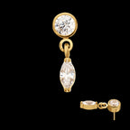 24KT Gold PVD Titanium Threadless Bezel Gem Top with Marquise Dangle