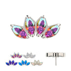 4 Cluster Fan Shape with Prong Set Marquise CZ/Opal Flatback Stud Earring / Nosering - Opal & CZ & Opal & CZ in Titanium