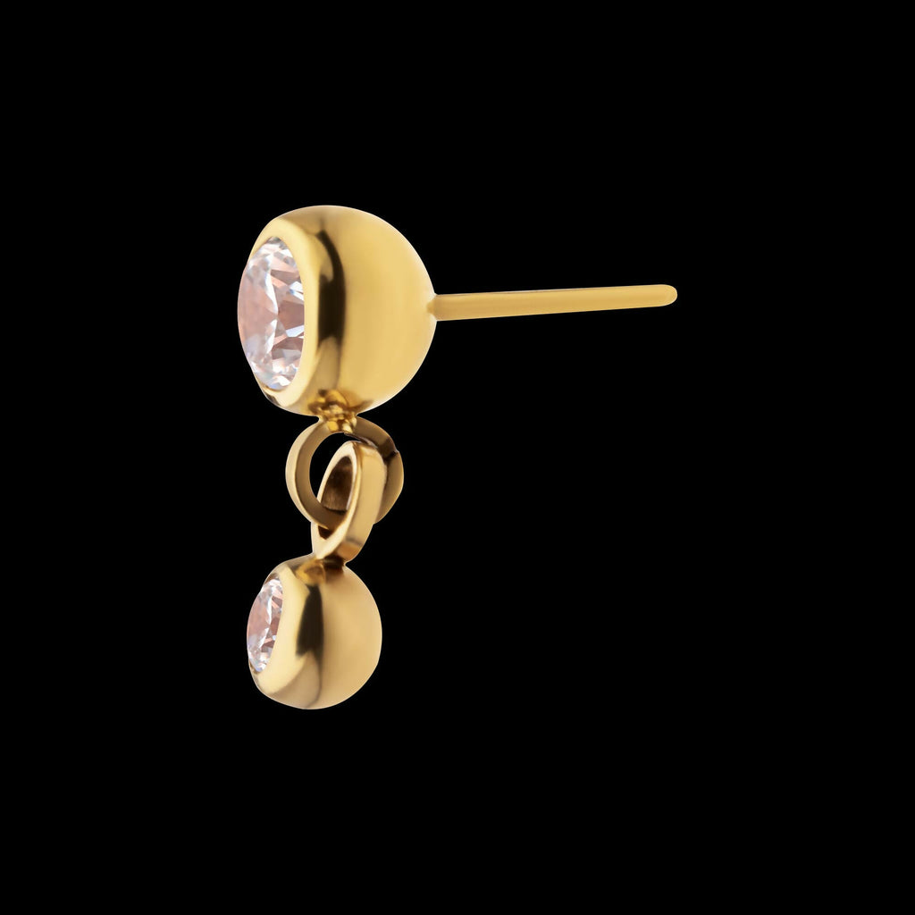24Kt Gold PVD Titanium Threadless Double Bezel Set CZ Dangle Top