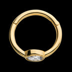Bezel Set Clear CZ Side Facing Hinged Segment Clicker Hoop Earring / Nosering – 14Kt Yellow Gold