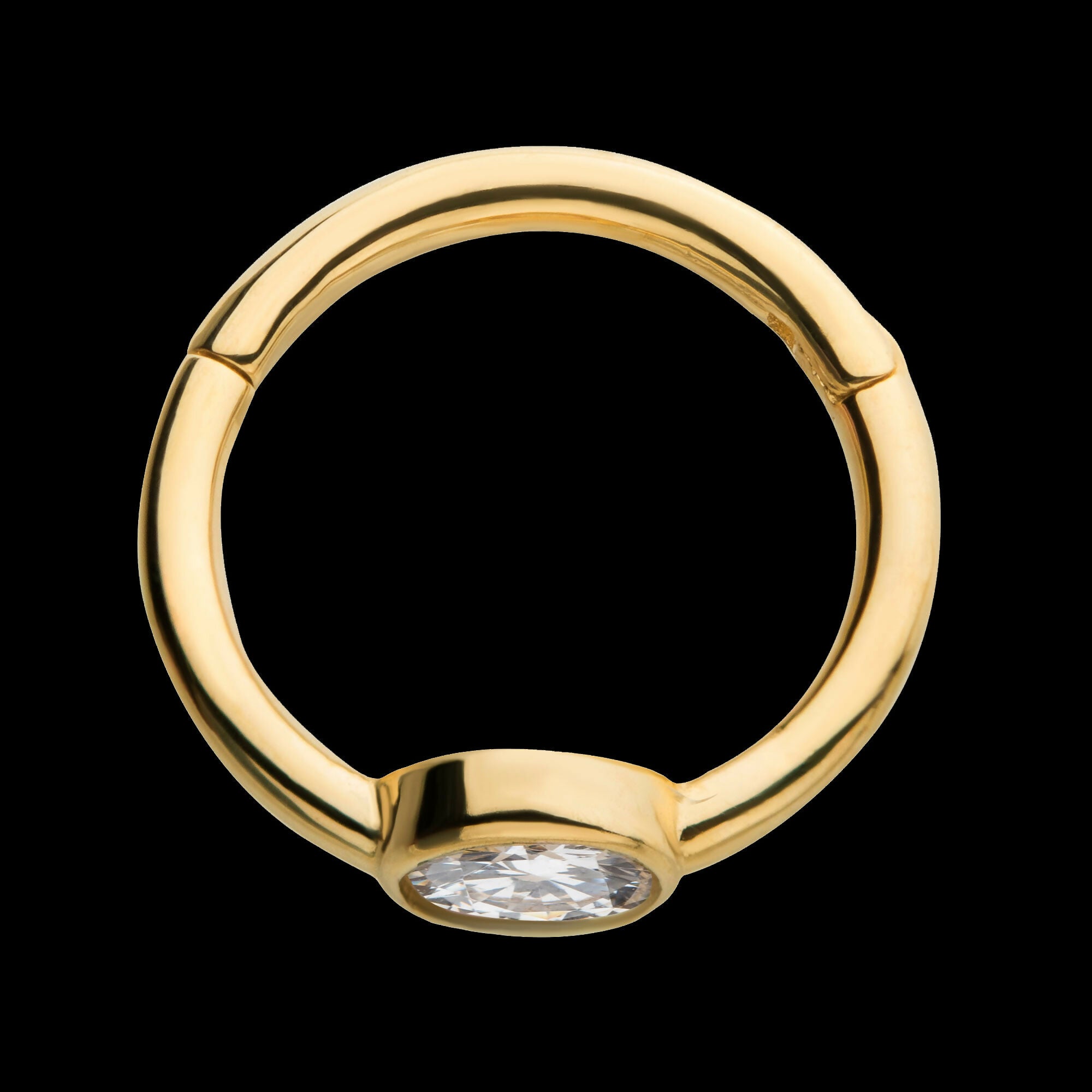 Bezel Set Clear CZ Side Facing Hinged Segment Clicker Hoop Earring / Nosering – 14Kt Yellow Gold