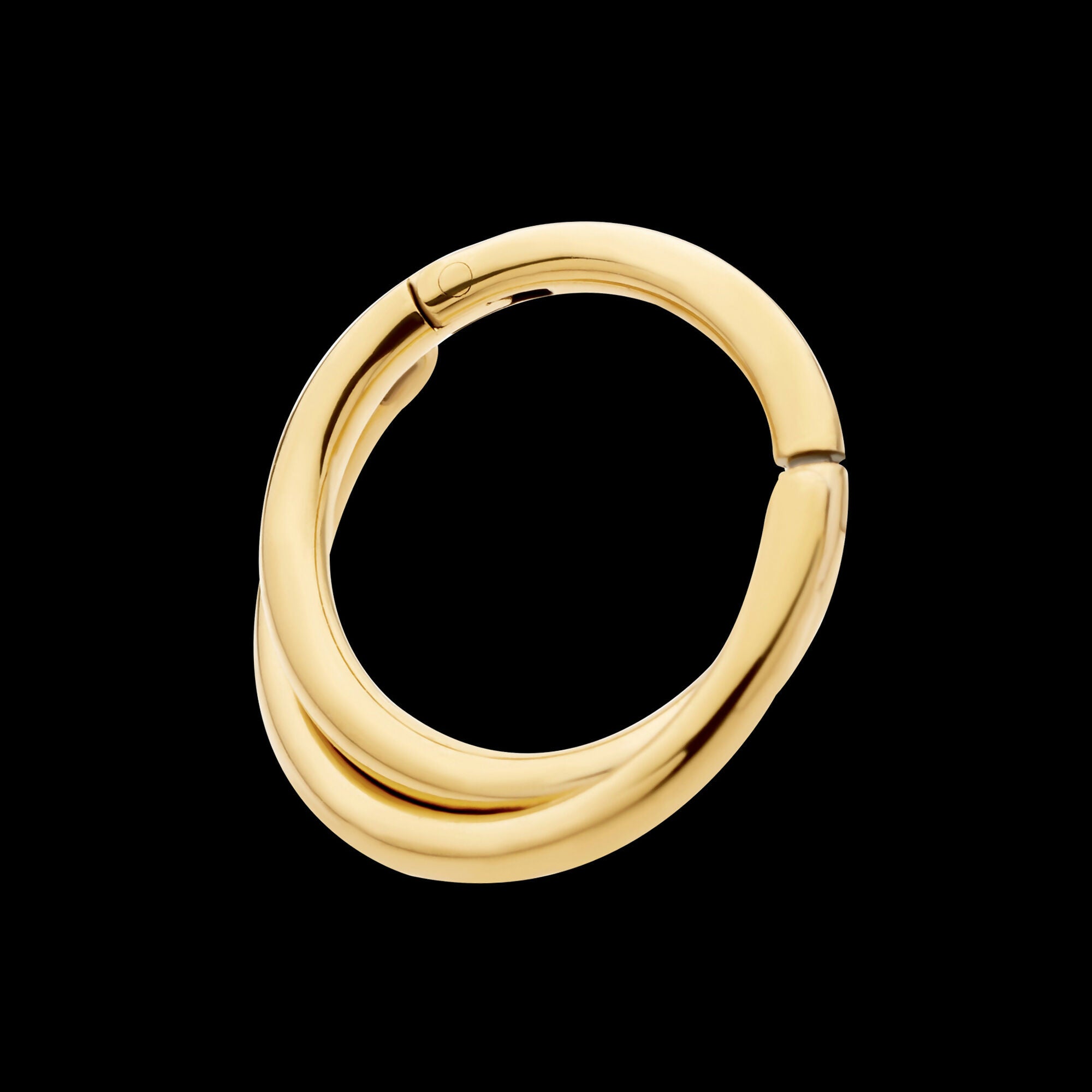 24Kt Gold PVD Titanium Double Hoop Side Facing Hinged Segment Clicker Earring / Nosering