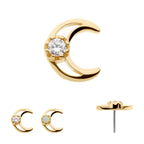 CZ/Opal Crescent Moon Flatback Stud Earring / Nosering - Opal & CZ & Opal & CZ in 14Kt Yellow Gold