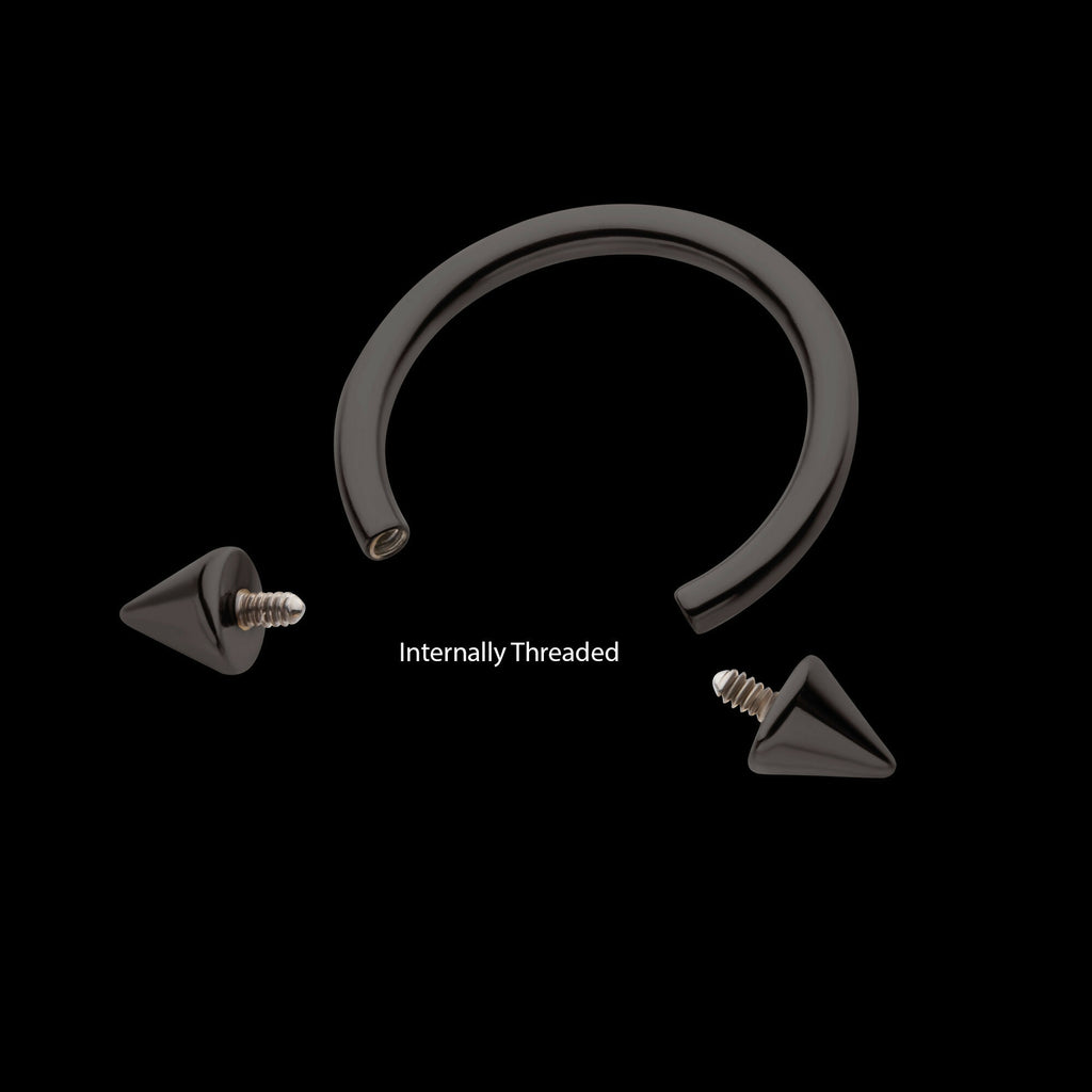 Black PVD Titanium Internally Threaded Spike Ends Circular Barbell Earring / Nosering