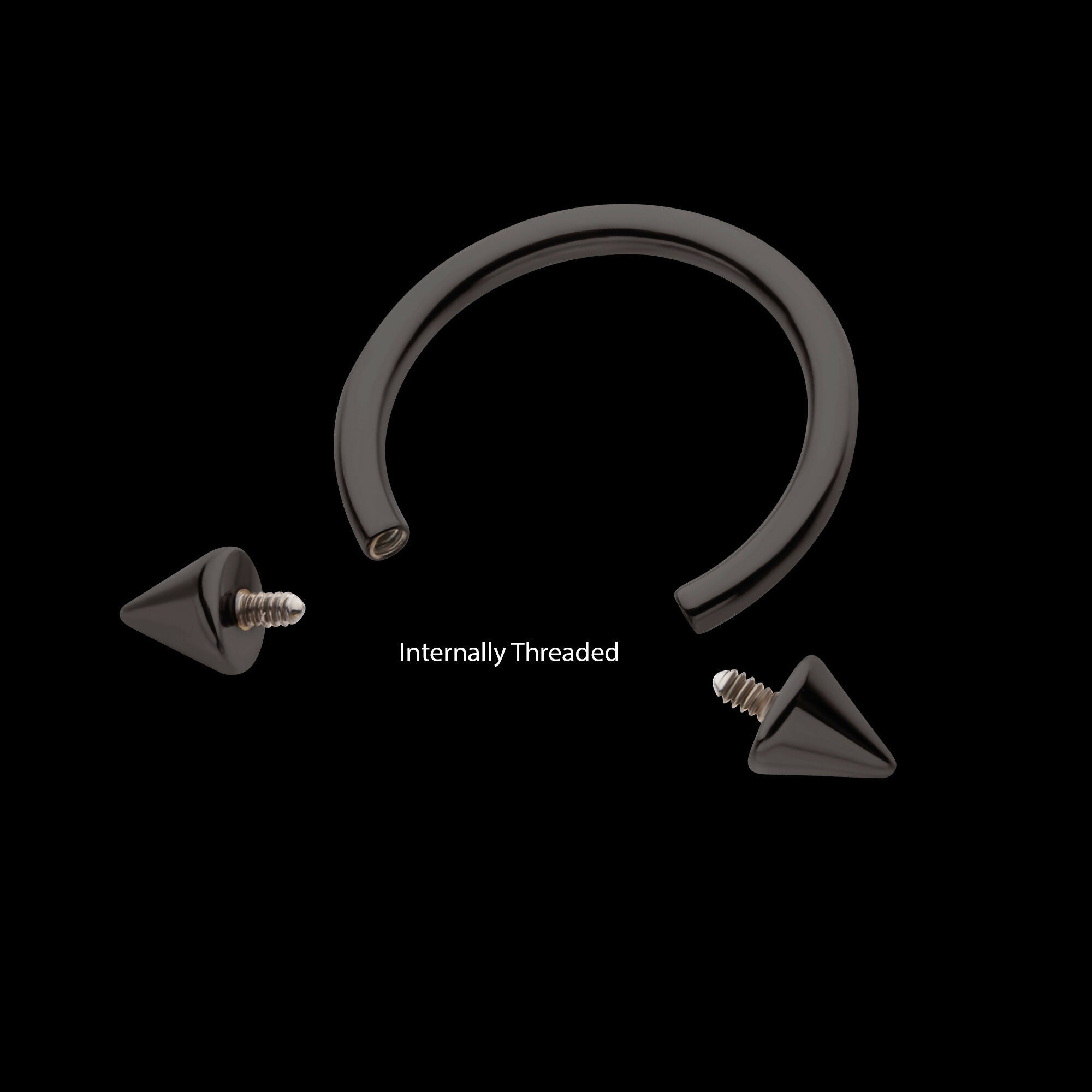 Black PVD Titanium Internally Threaded Spike Ends Circular Barbell Earring / Nosering