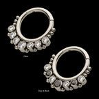 7 Cluster Bezel Set CZ & Beads Front Facing Hinged Segment Clicker Hoop Earring / Nosering – Titanium