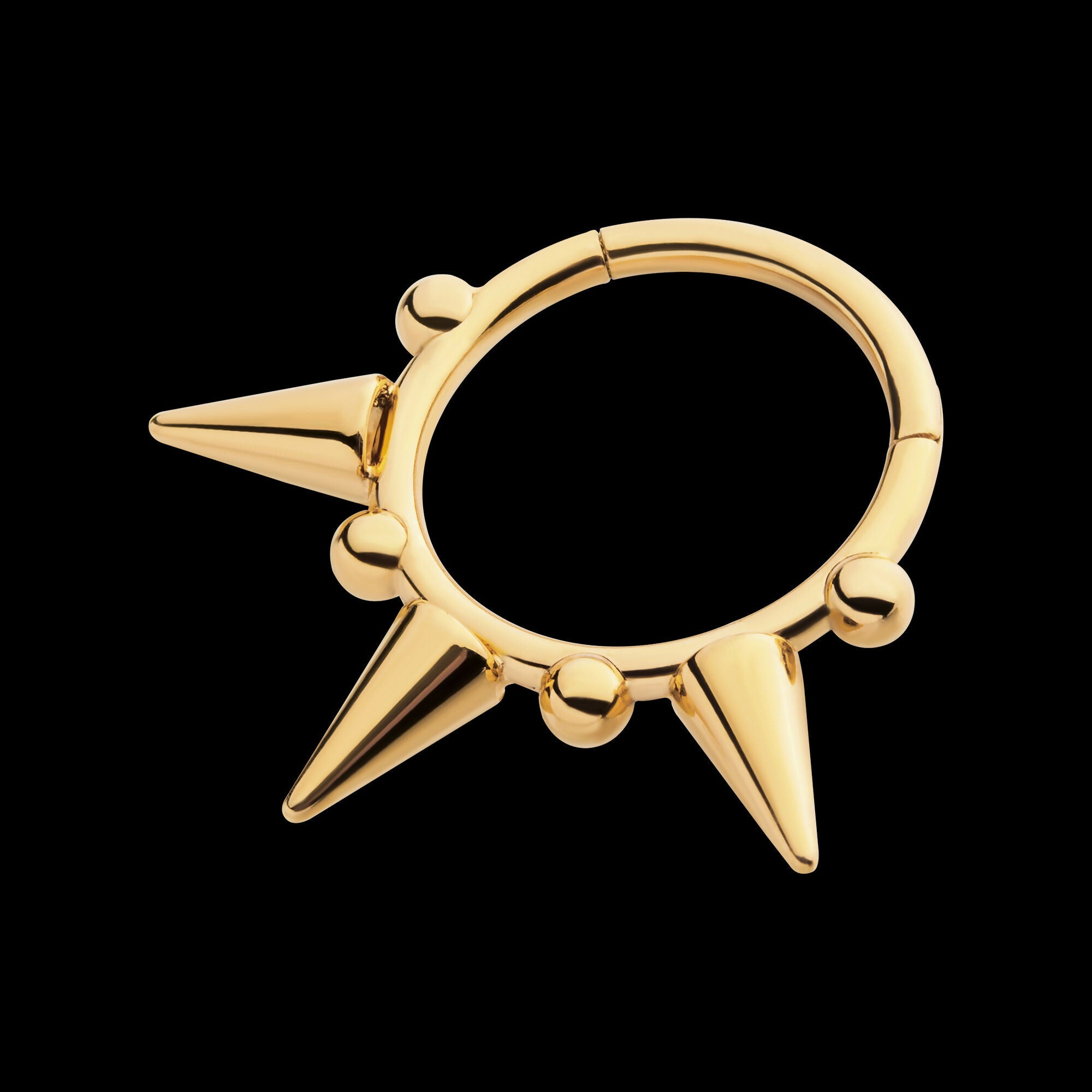 24Kt Gold PVD Titanium Spike Design Front Facing Hinged Segment Clicker Hoop Earring / Nosering