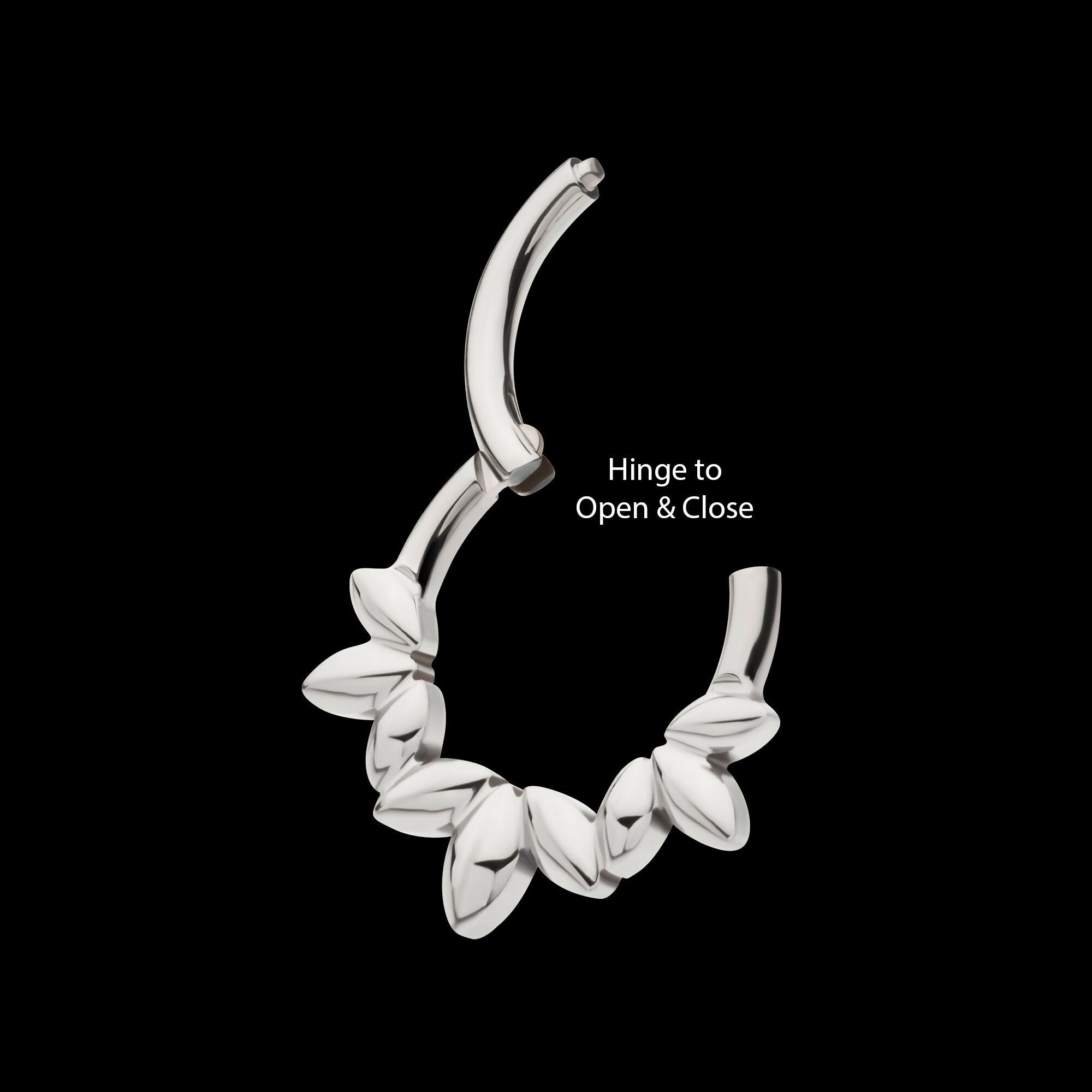 Clustered 3-Petal Flower Front Facing Hinged Segment Clicker Hoop Earring / Nosering – Titanium