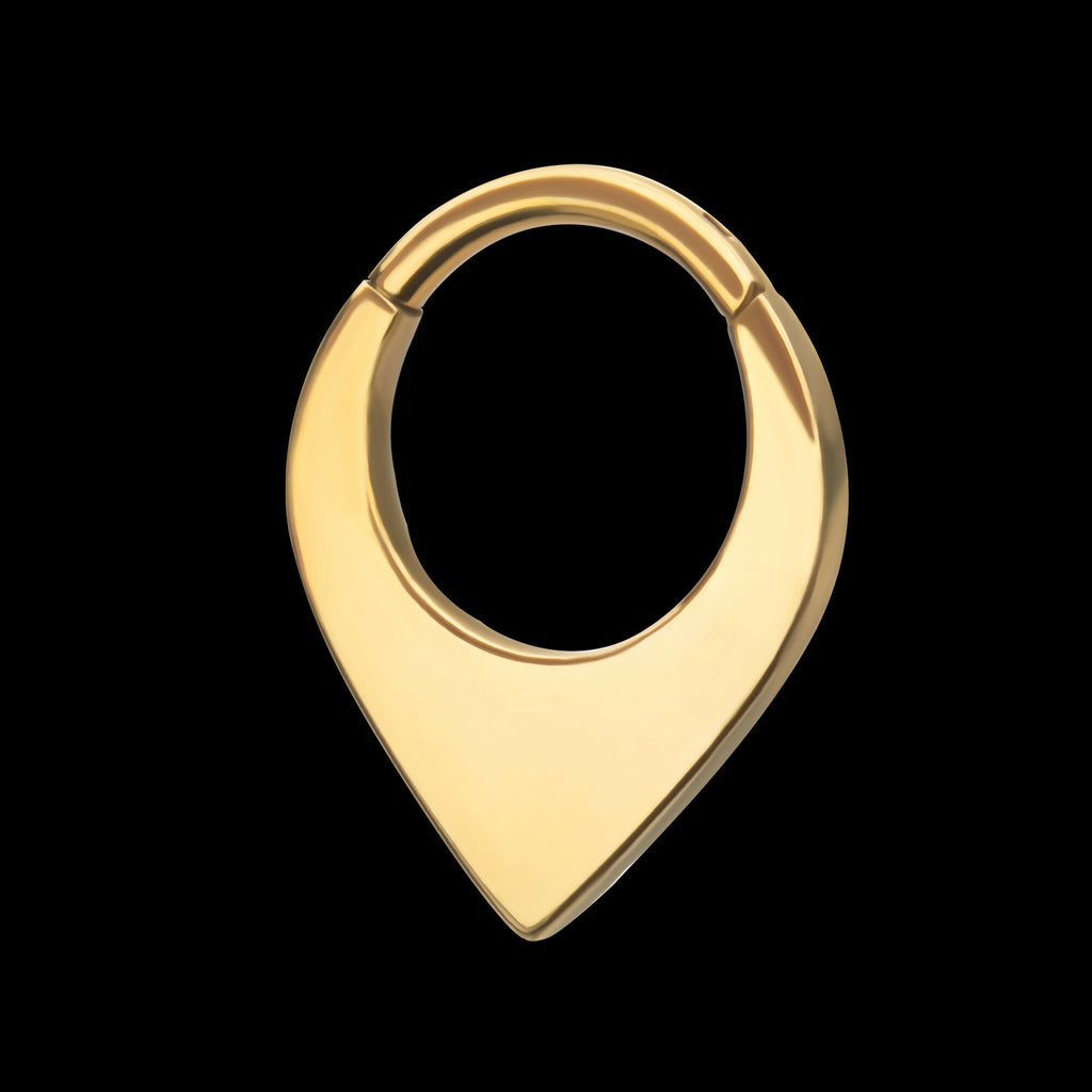 24Kt Gold PVD Titanium Teardrop Flat Hoop Front Facing Hinged Segment Clicker Earring / Nosering