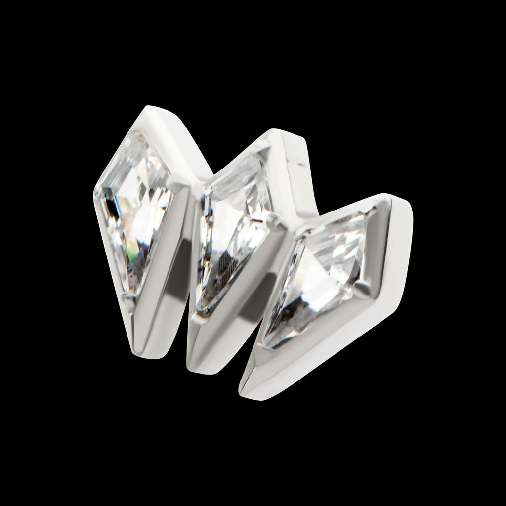 Titanium Threadless Kite Shape CZ 3-Cluster Top