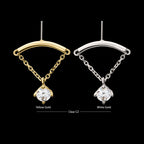 14Kt Gold Threadless Hidden Helix Curved Bar Top with Gem Chain Dangle