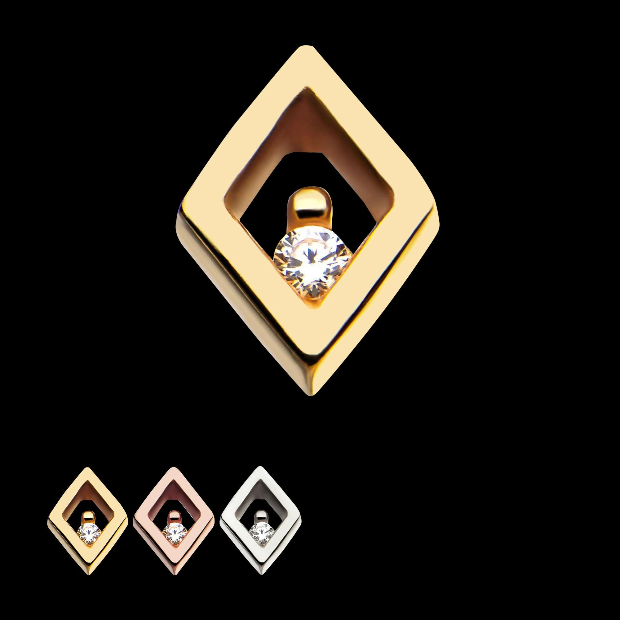 14Kt Gold Threadless Diamond Clear CZ Top