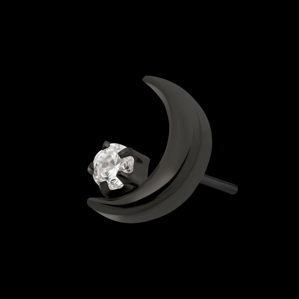Black PVD Titanium Threadless Crescent Moon with CZ/Opal Top
