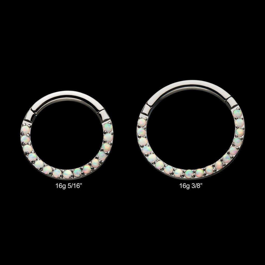 Front Full Clear Eternity Gem Hinged Segment Clicker Hoop Earring / Nosering – Titanium