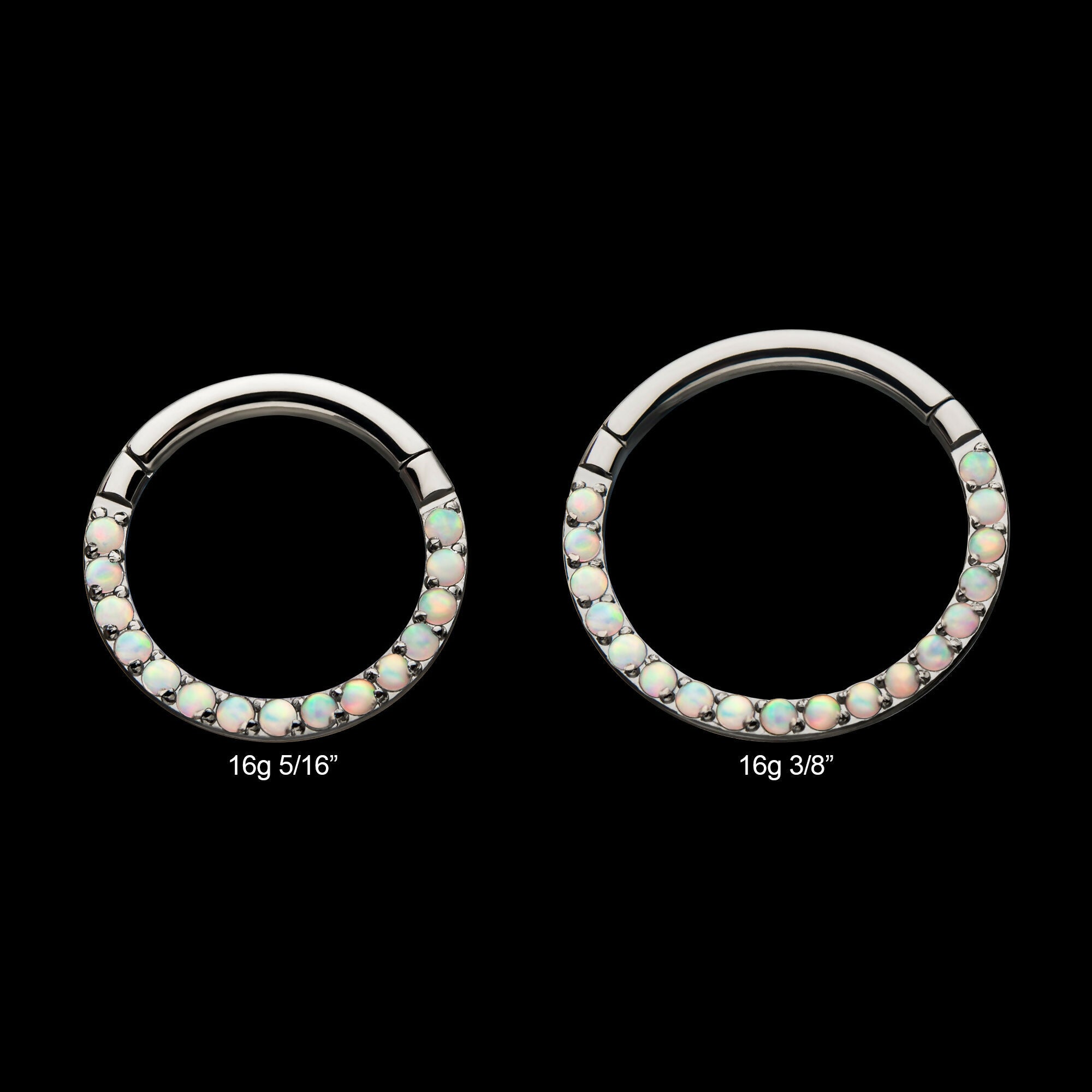 Front Full Clear Eternity Gem Hinged Segment Clicker Hoop Earring / Nosering – Titanium