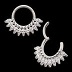 Prong Set Marquise Gem Cluster Fan Front Facing Hinged Segment Clicker Hoop Earring / Nosering – Titanium