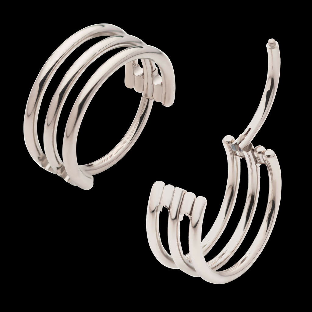Triple Row Side Facing Hinged Segment Clicker Hoop Earring / Nosering – Titanium