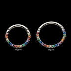 Front Full Clear Eternity Gem Hinged Segment Clicker Hoop Earring / Nosering – Titanium