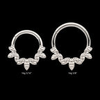 Clustered Hammered 3-Petal Flower Front Facing Hinged Segment Clicker Hoop Earring / Nosering – Titanium