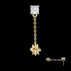 14Kt Gold Threadless Prong Set Gem Top with Mace Ball Dangle