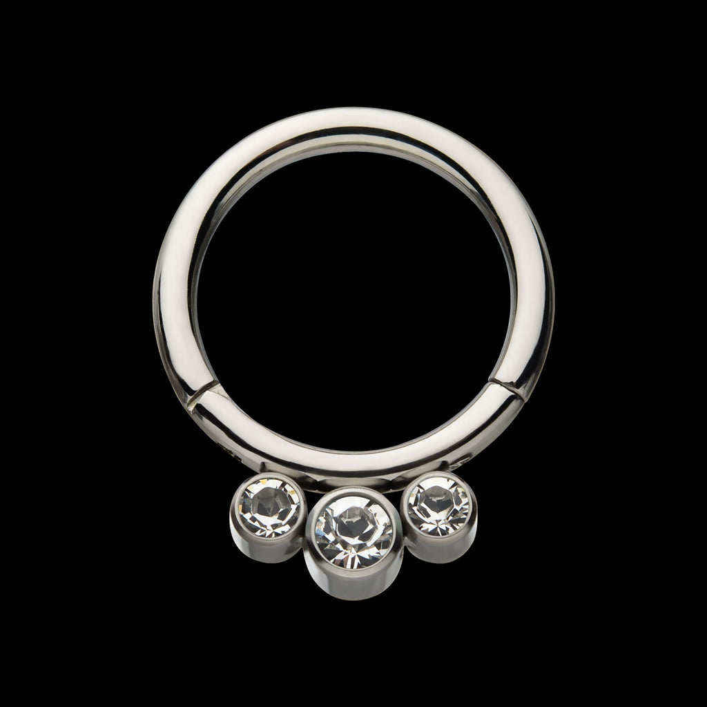 Petite 3 Bezel Set Swarovski Crystal Set On Hinged Segment Clicker Hoop Earring / Nosering – Titanium
