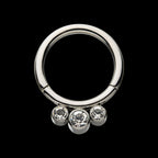 Petite 3 Bezel Set Swarovski Crystal Set On Hinged Segment Clicker Hoop Earring / Nosering – Titanium