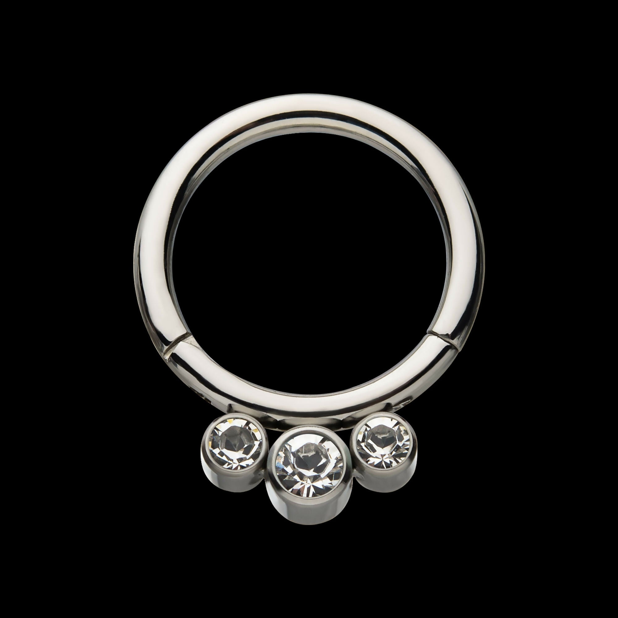 Petite 3 Bezel Set Swarovski Crystal Set On Hinged Segment Clicker Hoop Earring / Nosering – Titanium
