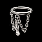 Triple Chain Dangle with Floating Teardrop Gem Hinged Segment Clicker Hoop Earring / Nosering – Titanium