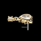 14Kt Yellow Gold Threadless Spike Edge Bezel Heart Gem Top with Prong Set Round Dangle