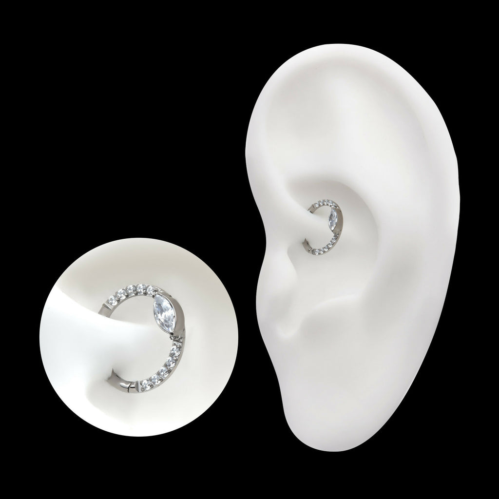 Eye CZ Front Facing Hinged Segment Clicker with CNC Set Round CZ Hoop Earring / Nosering – Titanium