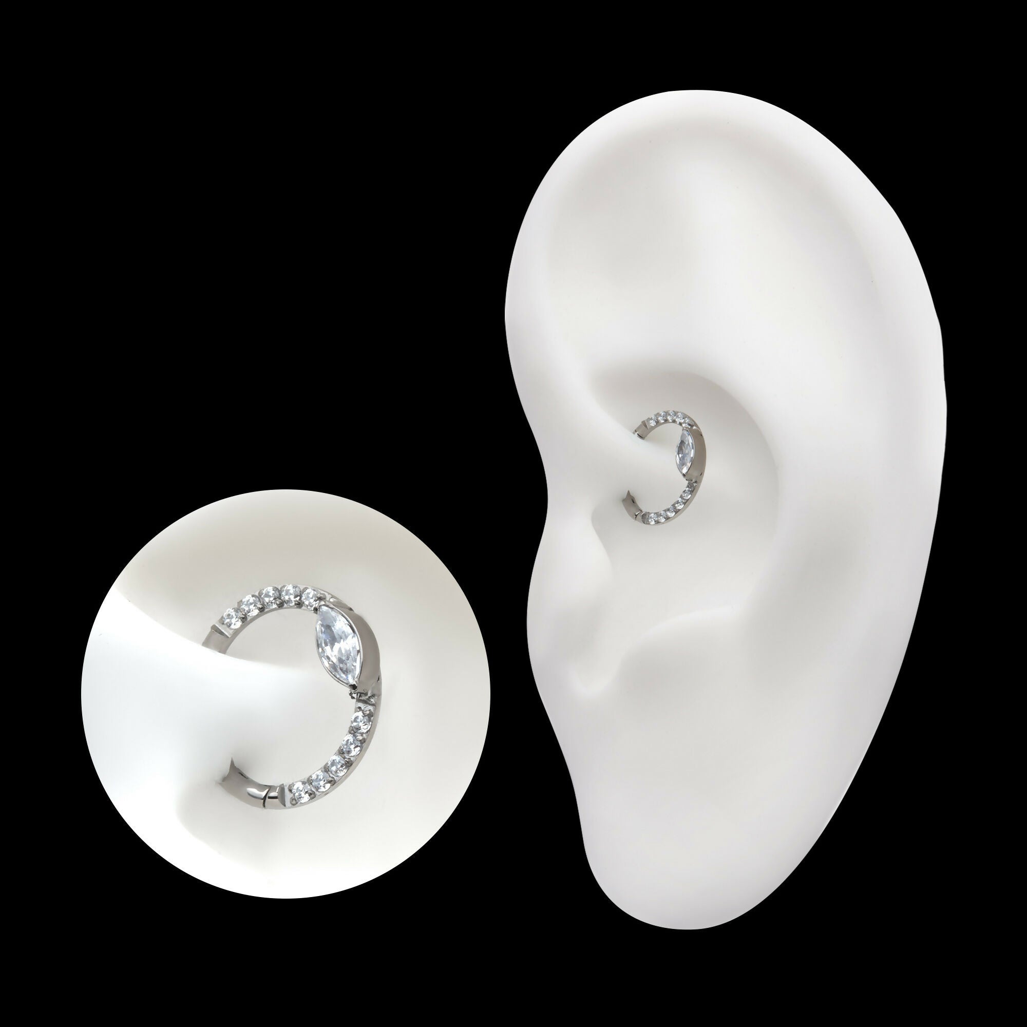 Eye CZ Front Facing Hinged Segment Clicker with CNC Set Round CZ Hoop Earring / Nosering – Titanium