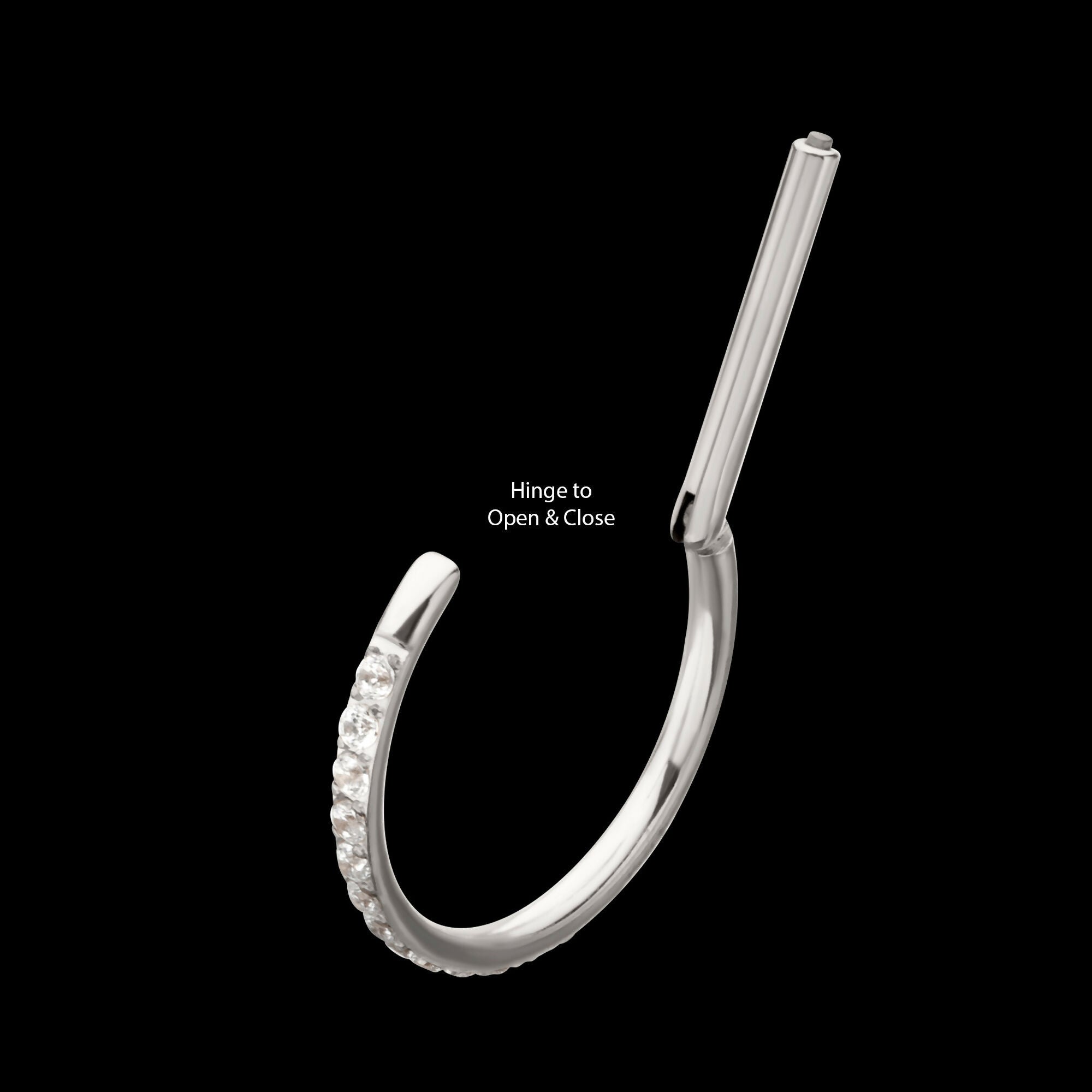 D-Ring Clicker with CNC Set Clear CZ Gem Hoop Earring / Nosering – Titanium