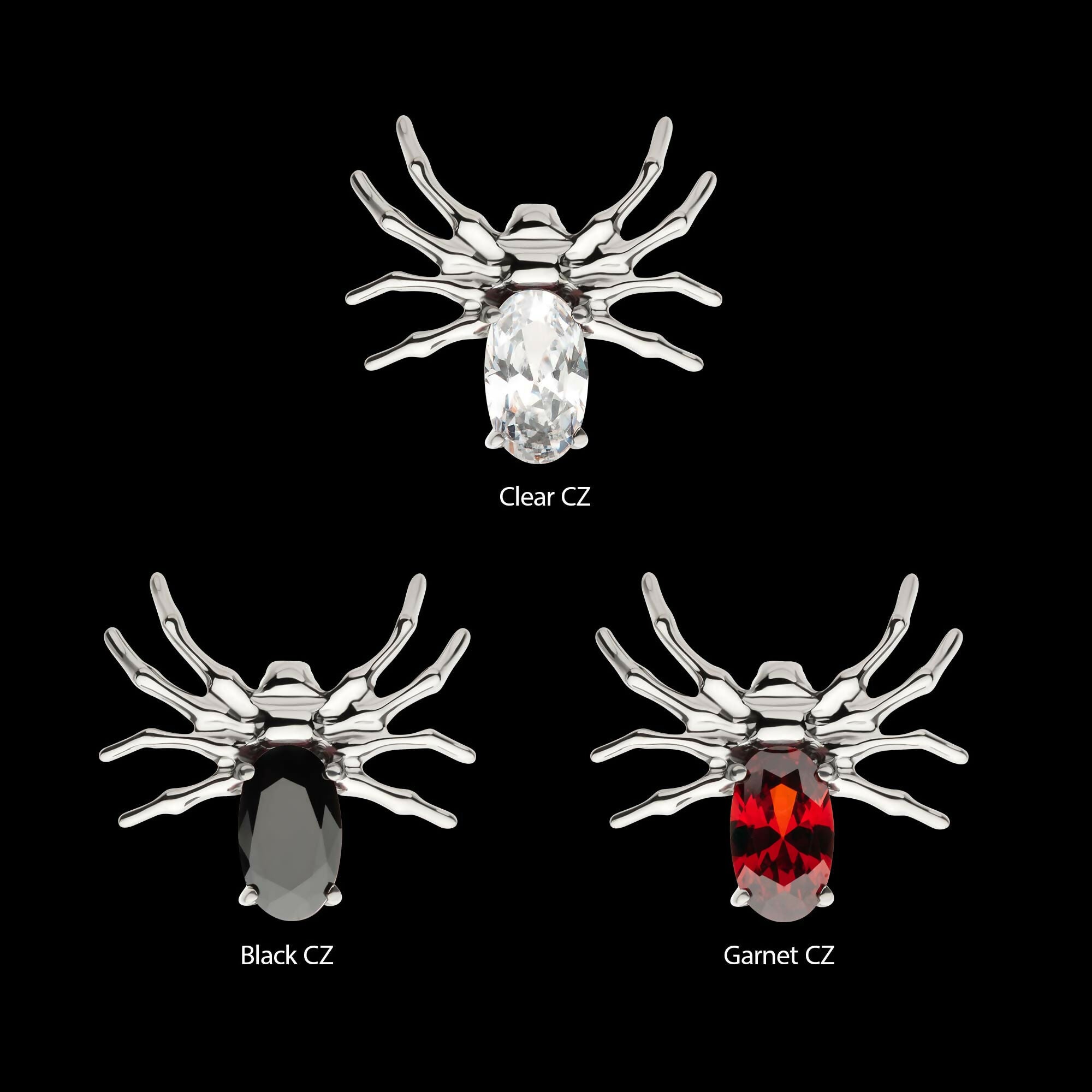 Titanium Threadless Spider Top with 4-Prong Oval CZ