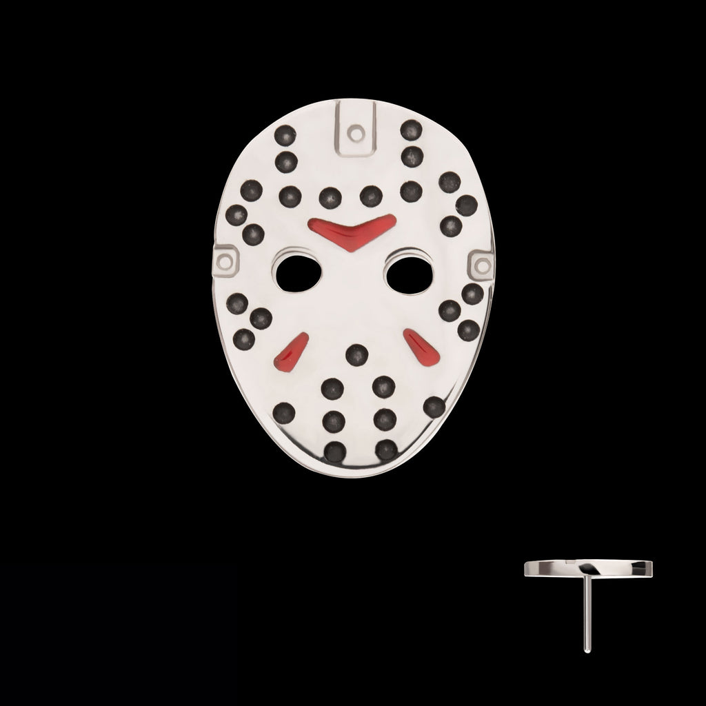 Enamel Friday The 13th Jason Mask Flatback Stud Earring / Nosering - Titanium