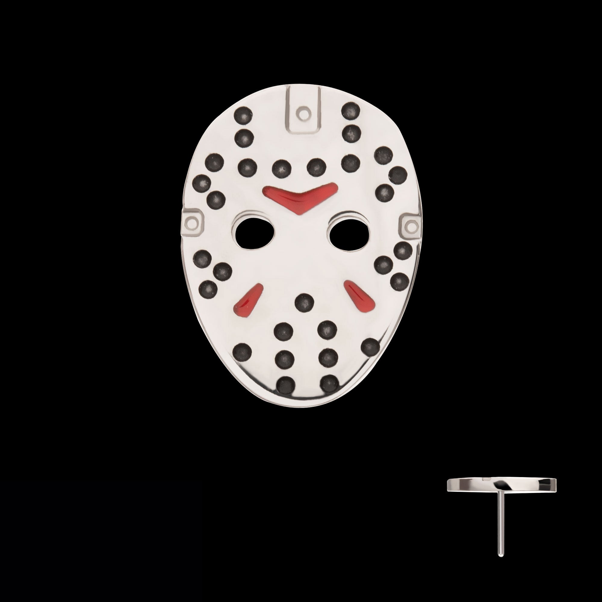 Enamel Friday The 13th Jason Mask Flatback Stud Earring / Nosering - Titanium