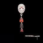Enamel Friday The 13th Jason Mask with Garnet / Black Gem Dangle Flatback Stud Earring / Nosering - Black Gem & Garnet in Titanium