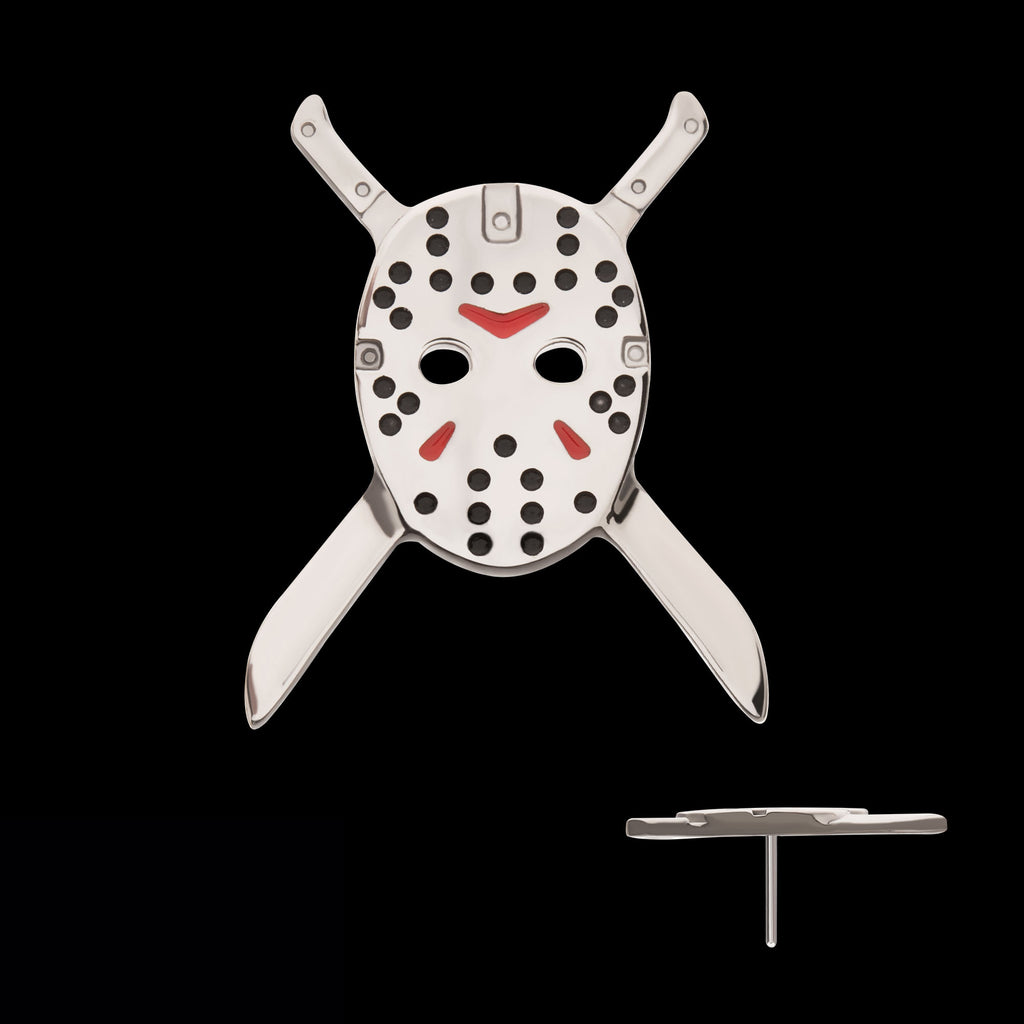Enamel Friday The 13th Jason Mask with Crossed Machete Flatback Stud Earring / Nosering - Titanium